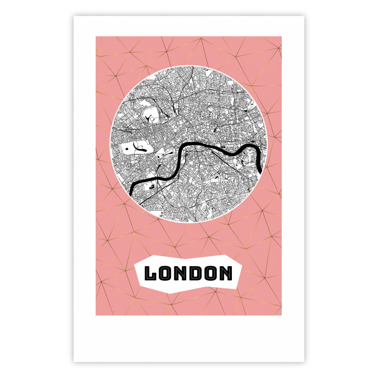 Wall Poster Central London - map of an English city with text on a pink background 117018