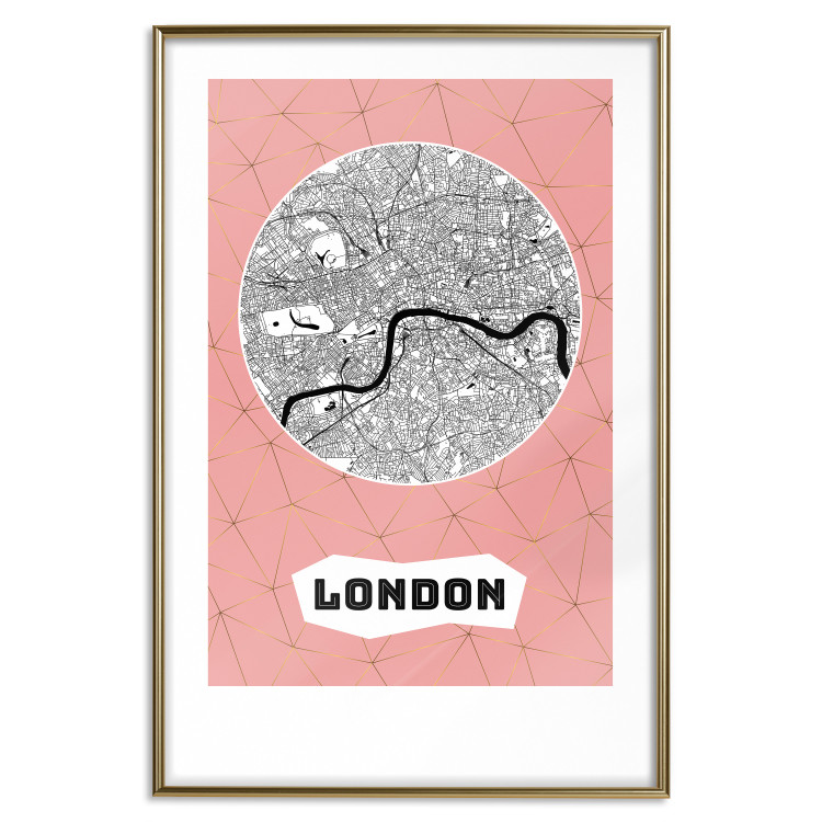 Wall Poster Central London - map of an English city with text on a pink background 117018 additionalImage 16