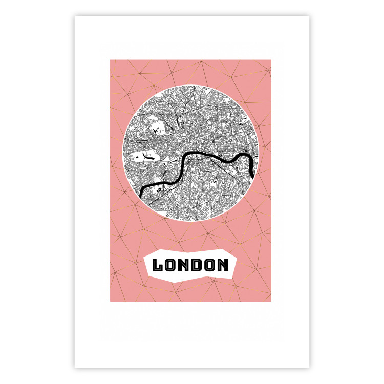 Wall Poster Central London - map of an English city with text on a pink background 117018 additionalImage 19