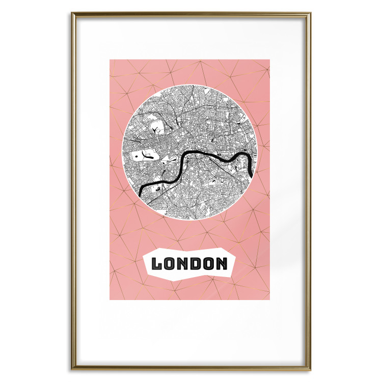 Wall Poster Central London - map of an English city with text on a pink background 117018 additionalImage 14