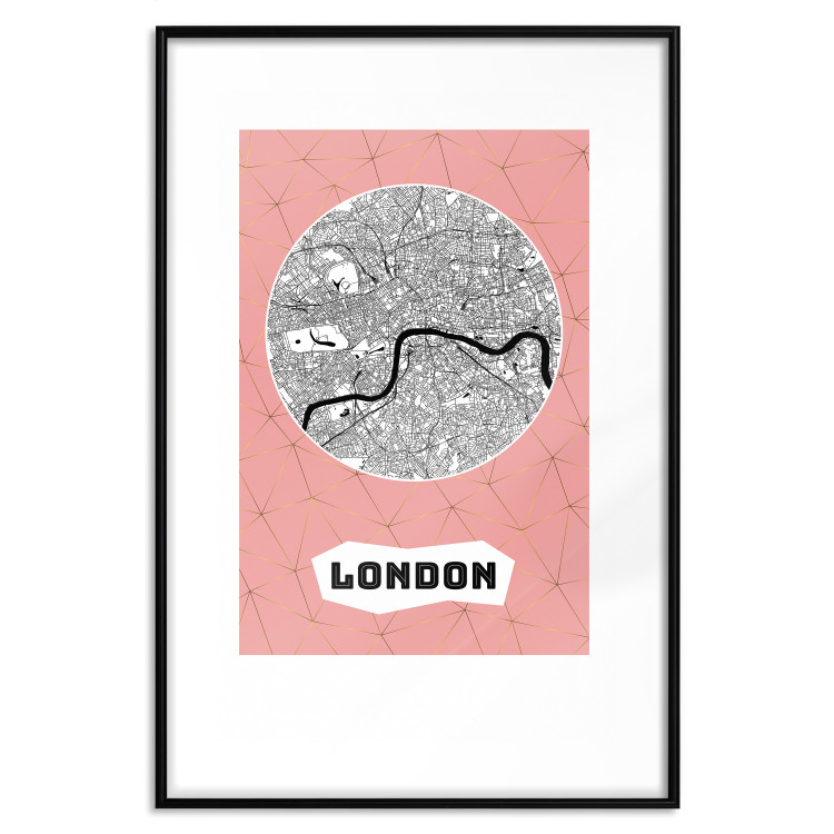 Wall Poster Central London - map of an English city with text on a pink background 117018 additionalImage 15