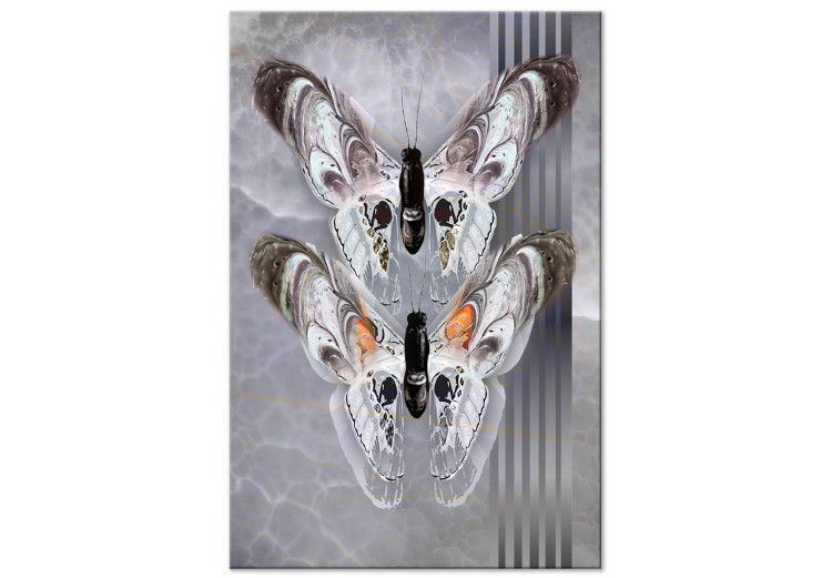 Canvas Print Butterflies in love - gray, elegant insects on a marble background 118318