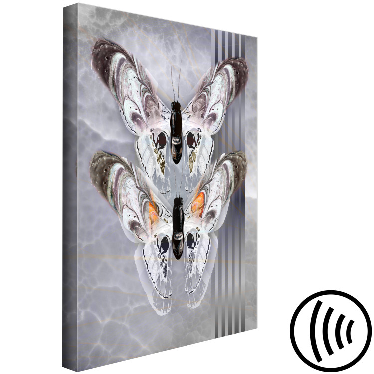 Canvas Print Butterflies in love - gray, elegant insects on a marble background 118318 additionalImage 6