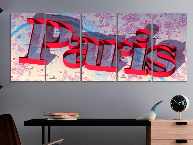 Canvas Paris in red - the inscription 3D Paris on the colorful city map 122218 additionalImage 3