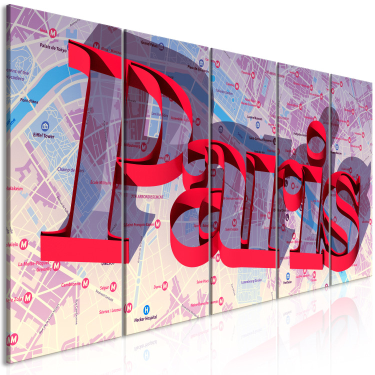 Canvas Paris in red - the inscription 3D Paris on the colorful city map 122218 additionalImage 2