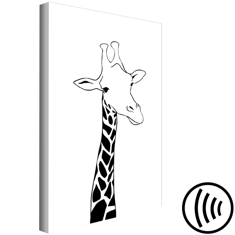Canvas Art Print Giraffe with a long neck - black, minimalist portrait of a giraffe isolated on white 125718 additionalImage 6