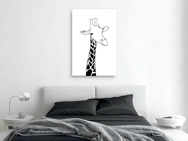 Canvas Art Print Giraffe with a long neck - black, minimalist portrait of a giraffe isolated on white 125718 additionalImage 3
