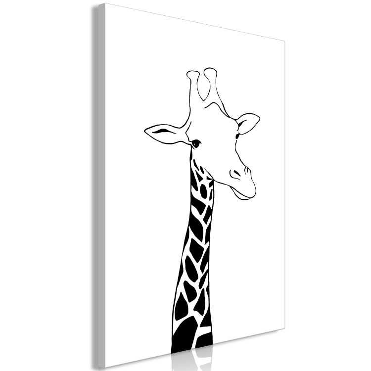 Canvas Art Print Giraffe with a long neck - black, minimalist portrait of a giraffe isolated on white 125718 additionalImage 2