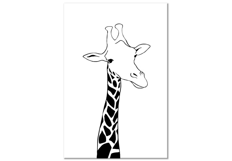 Canvas Art Print Giraffe with a long neck - black, minimalist portrait of a giraffe isolated on white 125718