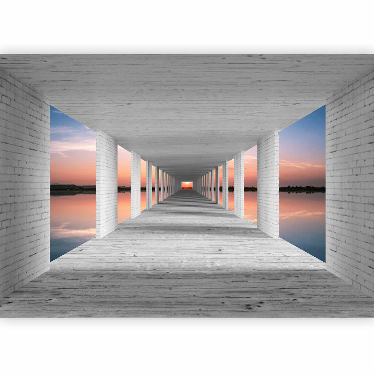 Photo Wallpaper Abstract - futuristic 3D tunnel surrounded by the setting sun 126918 additionalImage 5