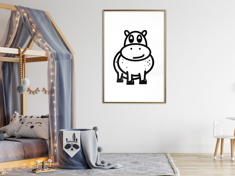 Poster Friendly Hippo - black and small hippo on a solid white background 135218 additionalImage 20