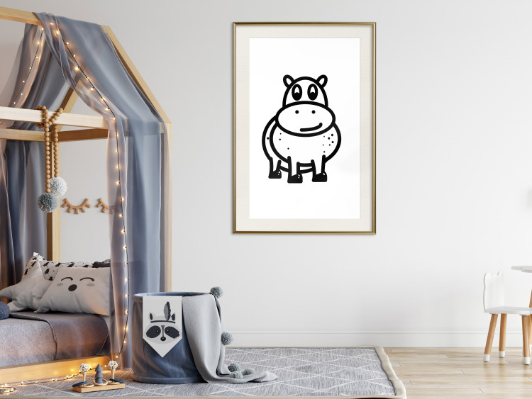 Poster Friendly Hippo - black and small hippo on a solid white background 135218 additionalImage 16