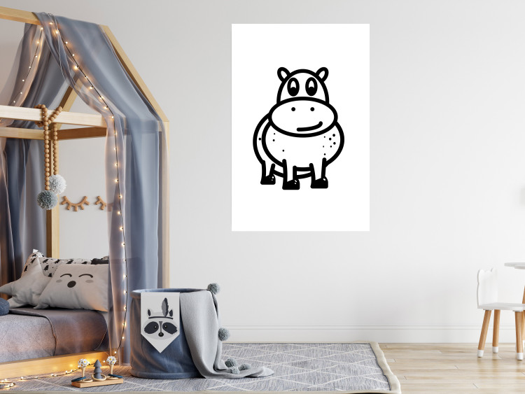 Poster Friendly Hippo - black and small hippo on a solid white background 135218 additionalImage 2