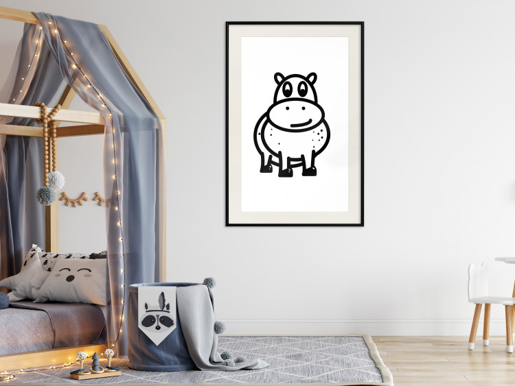Poster Friendly Hippo - black and small hippo on a solid white background 135218 additionalImage 17