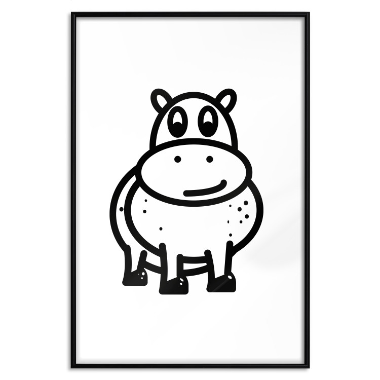 Poster Friendly Hippo - black and small hippo on a solid white background 135218 additionalImage 20