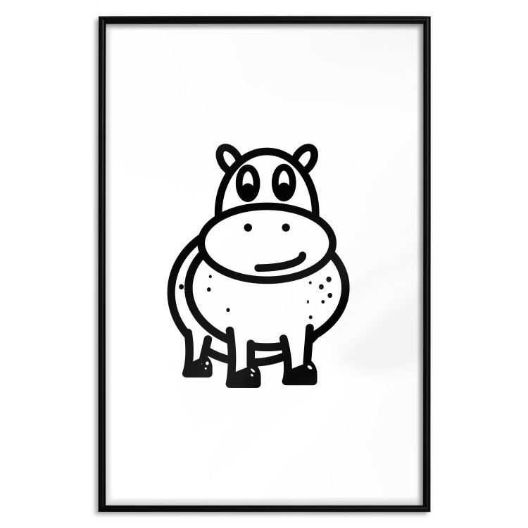 Poster Friendly Hippo - black and small hippo on a solid white background 135218 additionalImage 24