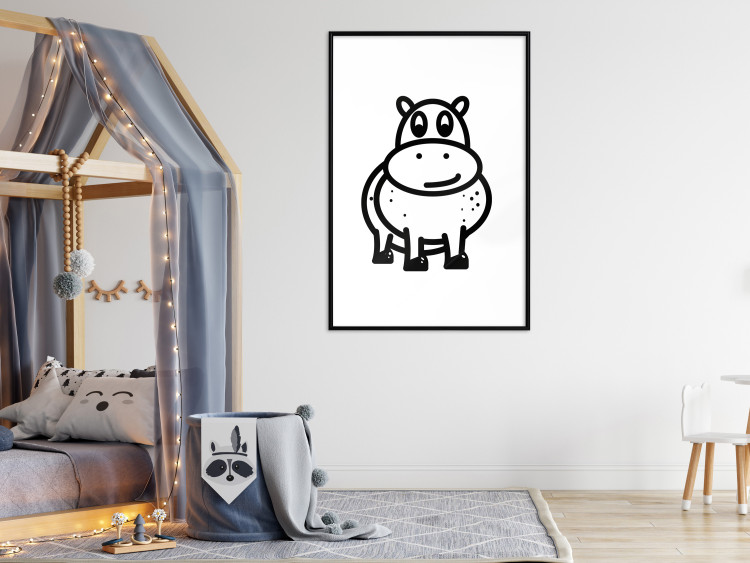 Poster Friendly Hippo - black and small hippo on a solid white background 135218 additionalImage 21