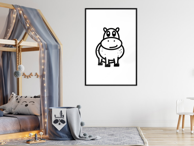 Poster Friendly Hippo - black and small hippo on a solid white background 135218 additionalImage 18