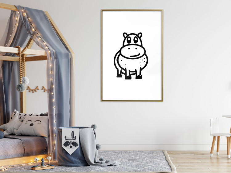 Poster Friendly Hippo - black and small hippo on a solid white background 135218 additionalImage 19