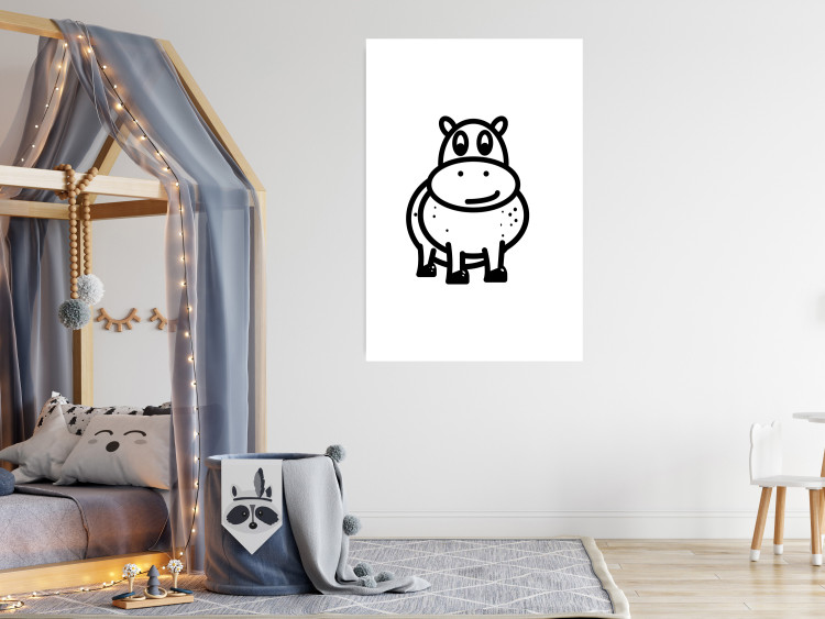 Poster Friendly Hippo - black and small hippo on a solid white background 135218 additionalImage 22