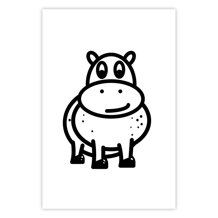 Poster Friendly Hippo - black and small hippo on a solid white background 135218
