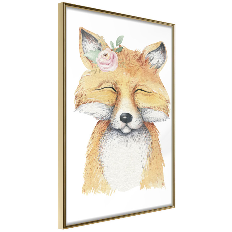 Wall Poster Red Fox - portrait of a red fox with a flower on a contrasting background 135718 additionalImage 18
