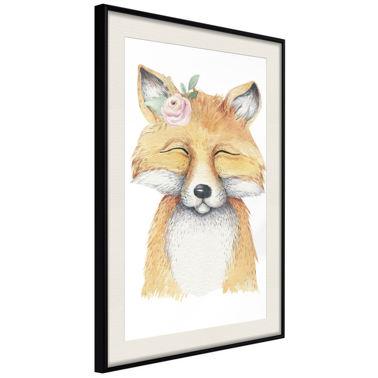 Wall Poster Red Fox - portrait of a red fox with a flower on a contrasting background 135718 additionalImage 21