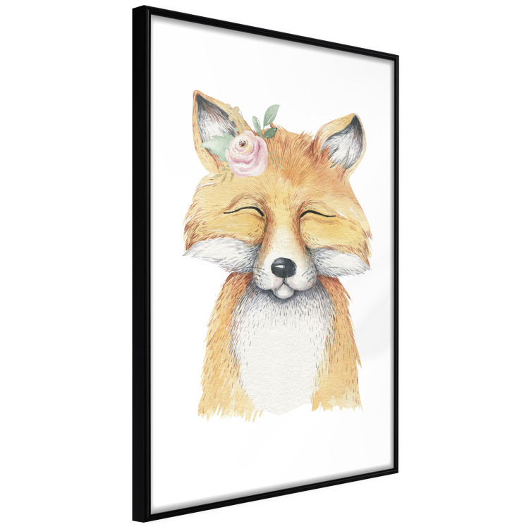 Wall Poster Red Fox - portrait of a red fox with a flower on a contrasting background 135718 additionalImage 16