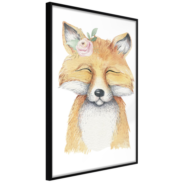 Wall Poster Red Fox - portrait of a red fox with a flower on a contrasting background 135718 additionalImage 19