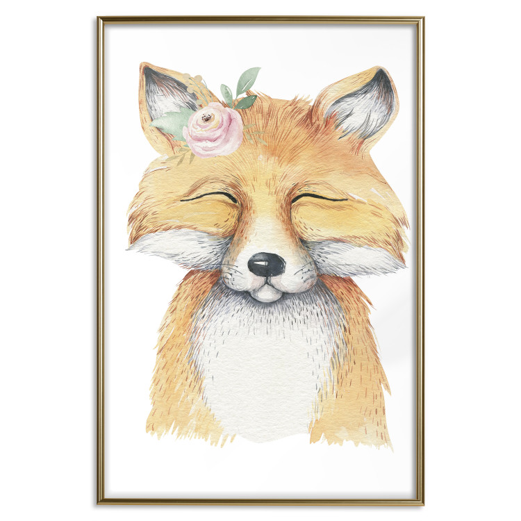 Wall Poster Red Fox - portrait of a red fox with a flower on a contrasting background 135718 additionalImage 8