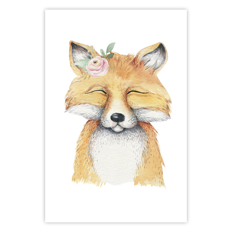Wall Poster Red Fox - portrait of a red fox with a flower on a contrasting background 135718 additionalImage 11