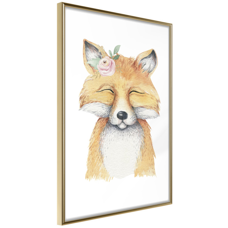 Wall Poster Red Fox - portrait of a red fox with a flower on a contrasting background 135718 additionalImage 17