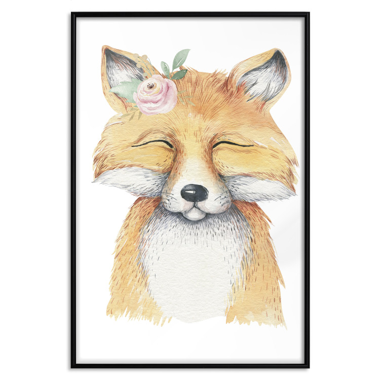 Wall Poster Red Fox - portrait of a red fox with a flower on a contrasting background 135718 additionalImage 12