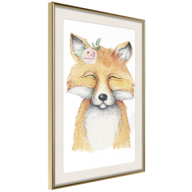 Wall Poster Red Fox - portrait of a red fox with a flower on a contrasting background 135718 additionalImage 22
