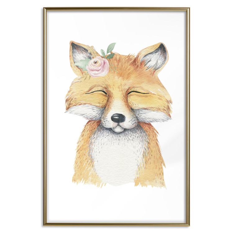 Wall Poster Red Fox - portrait of a red fox with a flower on a contrasting background 135718 additionalImage 20