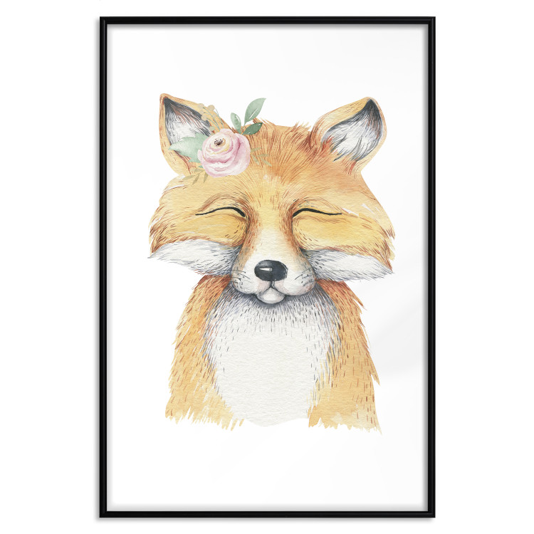 Wall Poster Red Fox - portrait of a red fox with a flower on a contrasting background 135718 additionalImage 7