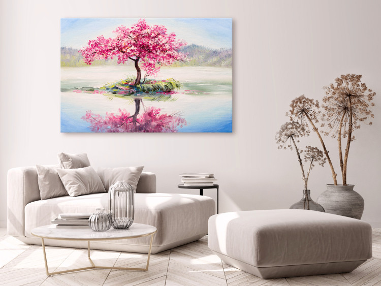 Canvas Art Print Blooming Island (1-piece) Wide - landscape of a tree with pink leaves 136318 additionalImage 3