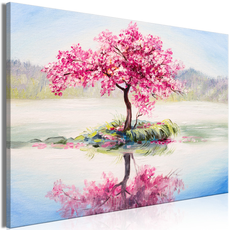 Canvas Art Print Blooming Island (1-piece) Wide - landscape of a tree with pink leaves 136318 additionalImage 2