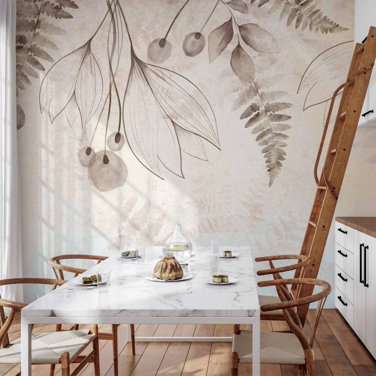 Wall Mural A subtle breeze - minimalist flowers and leaves in a beige composition 138818 additionalImage 6