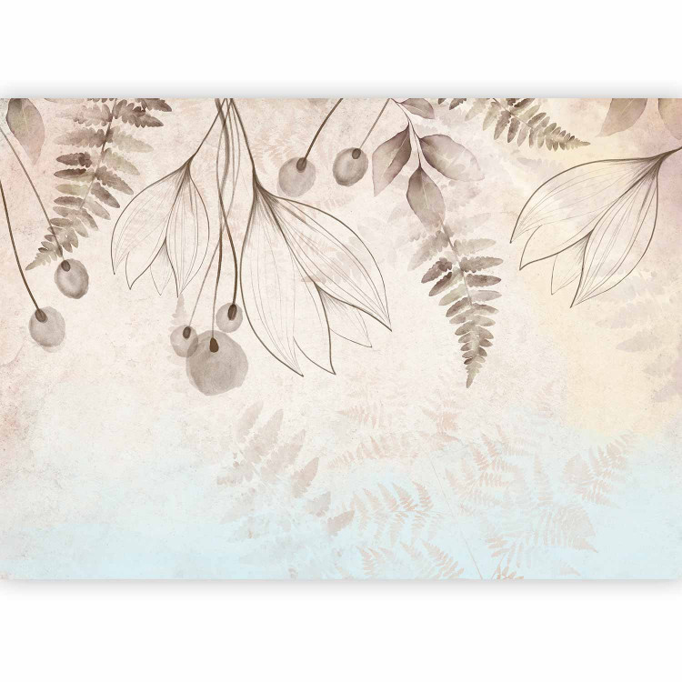 Wall Mural A subtle breeze - minimalist flowers and leaves in a beige composition 138818 additionalImage 1