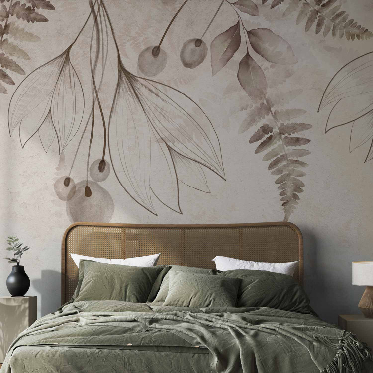 Wall Mural A subtle breeze - minimalist flowers and leaves in a beige composition 138818 additionalImage 2