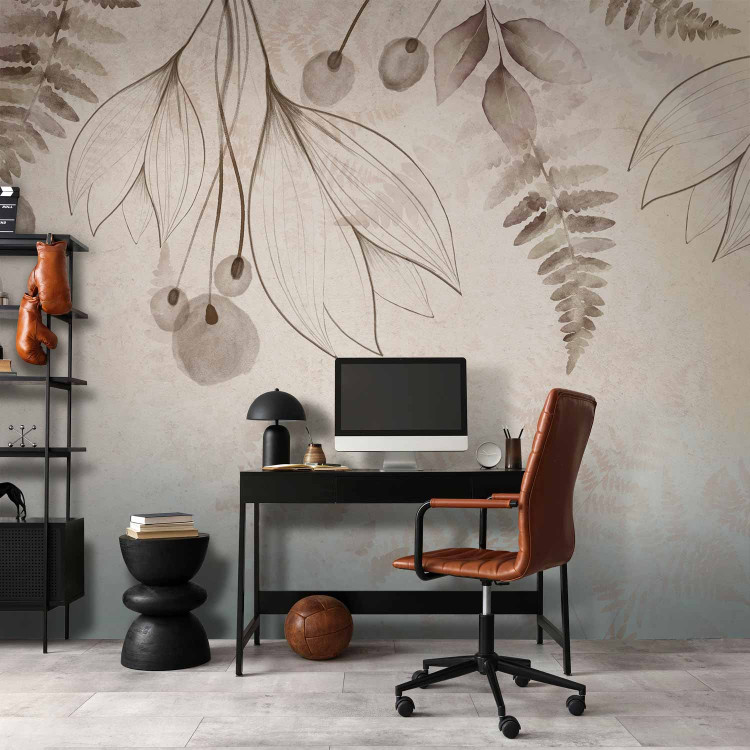 Wall Mural A subtle breeze - minimalist flowers and leaves in a beige composition 138818 additionalImage 4