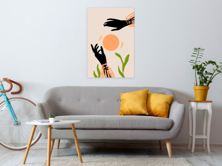 Canvas Dance of Hands (1-piece) Vertical - cheerful abstraction on a beige background 142818 additionalImage 3