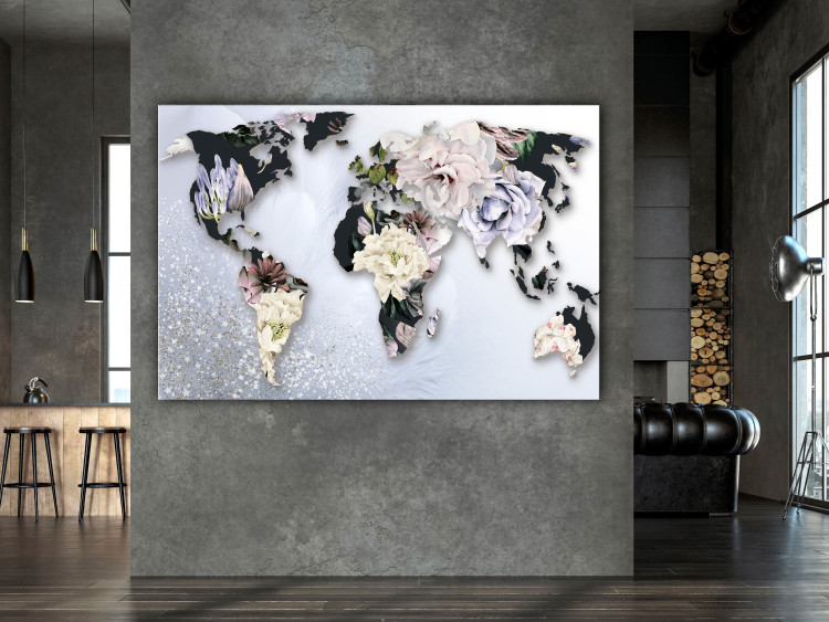 Canvas Art Print World in Bloom (1-piece) Wide - world map in colorful flowers 143018 additionalImage 3