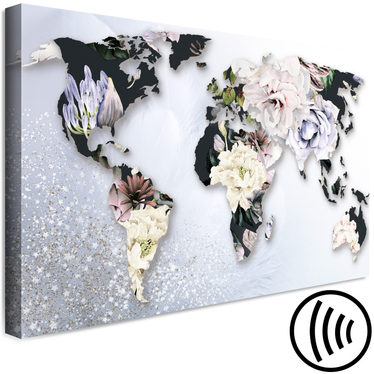 Canvas Art Print World in Bloom (1-piece) Wide - world map in colorful flowers 143018 additionalImage 6