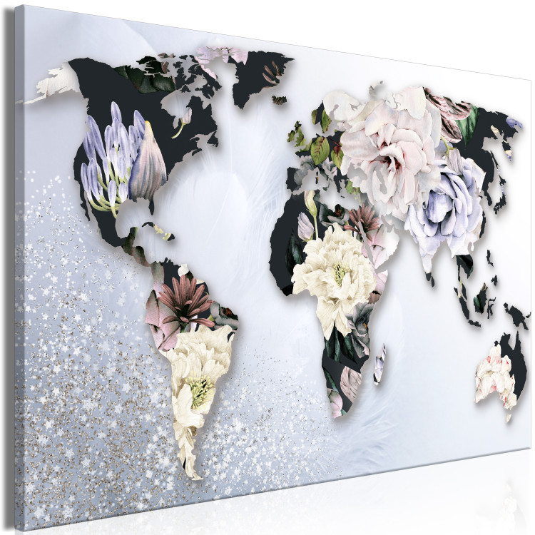 Canvas Art Print World in Bloom (1-piece) Wide - world map in colorful flowers 143018 additionalImage 2