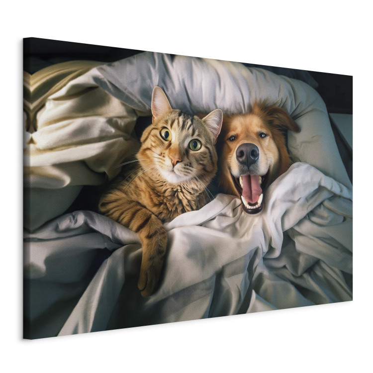 Canvas Art Print AI Golden Retriever Dog and Tabby Cat - Animals Resting in Comfortable Bedding - Horizontal 150118 additionalImage 2