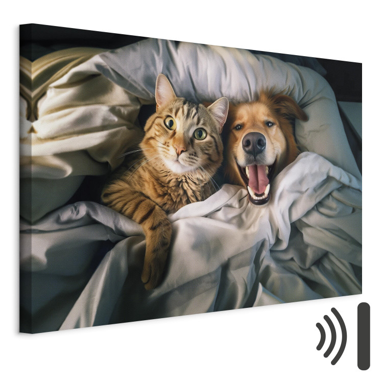 Canvas Art Print AI Golden Retriever Dog and Tabby Cat - Animals Resting in Comfortable Bedding - Horizontal 150118 additionalImage 8