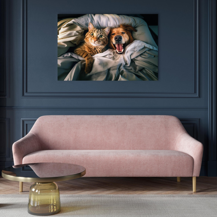 Canvas Art Print AI Golden Retriever Dog and Tabby Cat - Animals Resting in Comfortable Bedding - Horizontal 150118 additionalImage 9