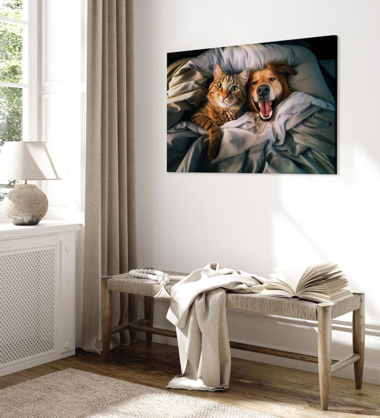 Canvas Art Print AI Golden Retriever Dog and Tabby Cat - Animals Resting in Comfortable Bedding - Horizontal 150118 additionalImage 5